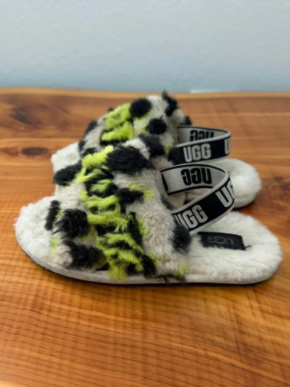 UGG Multicolor Faux Fur Fluff Yeah Animalia Slide Sandals Girls Size 10
